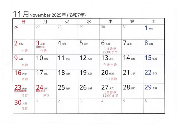 11月の診察予定