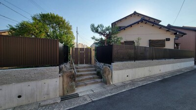 春日井市　垣根撤去・土留め基礎、フェンス新設