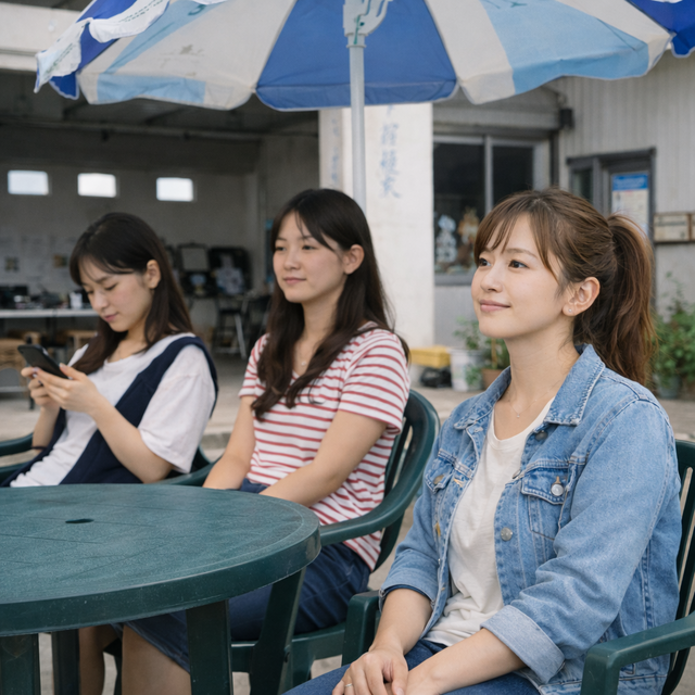 ダイビング後、ラフな身だしなみのままでも自然に過ごしている女性