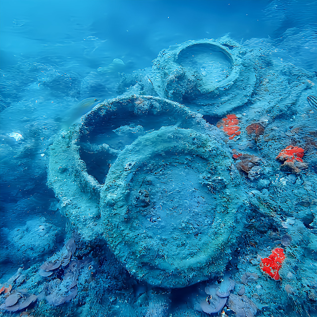 千葉県館山市 沖ノ島 沈船（水雷艇）の船体構造物と付着生物