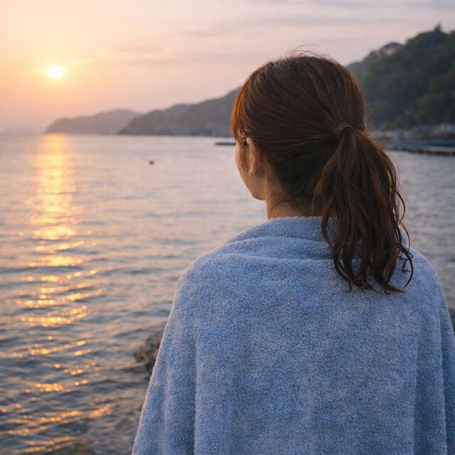 沖ノ島の静かな海と空の風景。答えを急がず立ち止まって考える時間を表すイメージ