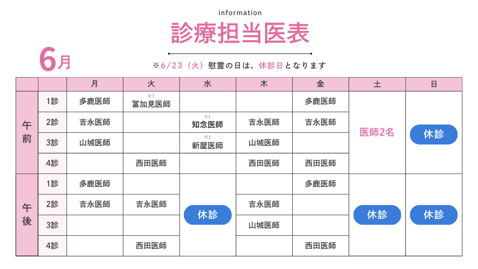 6月の診療担当医表